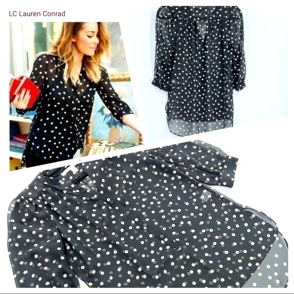 Lauren Conrad Black & Ivory  Sheer Polka Dot Top size XS - Picture 1 of 9